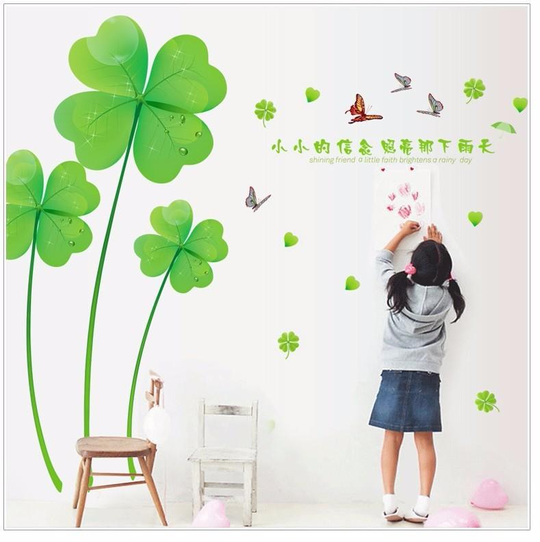 Decal dán tường mẫu cỏ 3 lá xanh mới