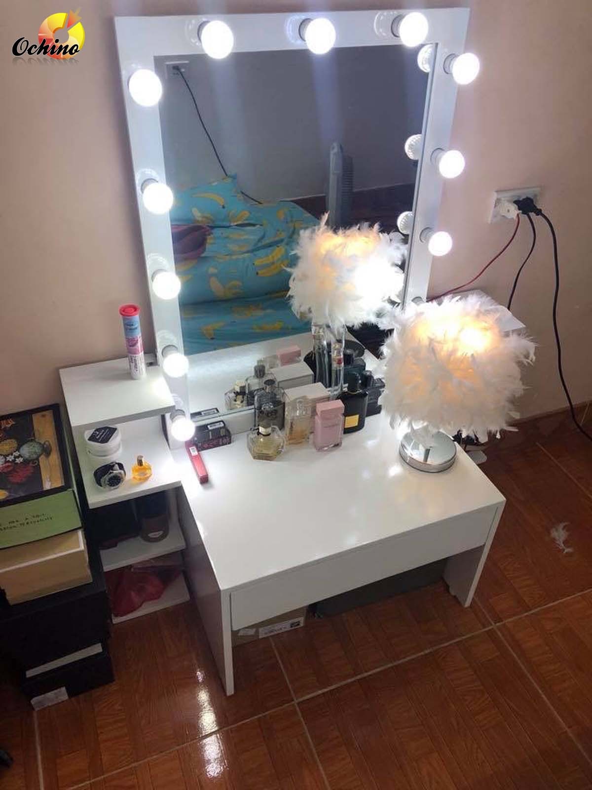 (FREE SHIP) Bàn Trang Điểm Bệt có Đèn Led Sang Chảnh ( Có SẴn)