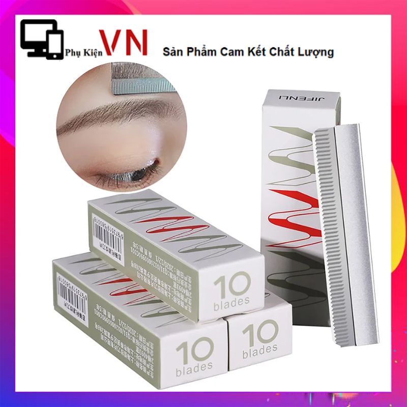 Hộp 10 lưỡi dao cạo lông mày dùng trong mekup và phun xăm - Dao cạo lông mày ,cạo lông mặt , tỉa tóc mái , gọt chì xé chất liệu thép không gỉ , an toàn tiện lợi