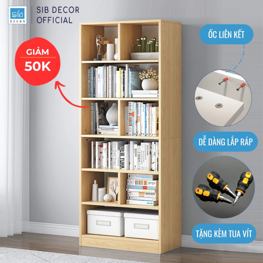 Giá Sách Gỗ Đứng Dài 60cm, Cao 178cm, Rộng 24m Kệ Để Sách Đồ Trang Trí Decor SIB KSG02
