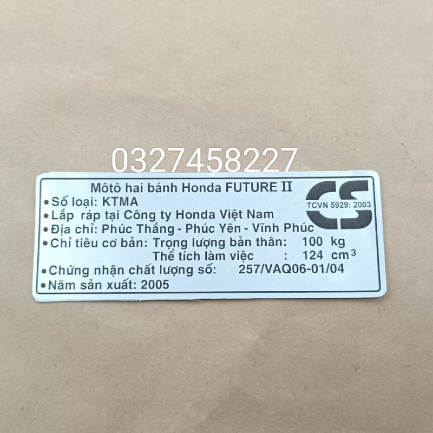 Tem cacte thông số năm sản xuất xe future 2 đời 2005