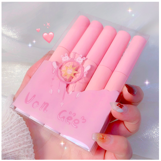Set 5 Cây Son VONGEE Thỏ Hồng Mịn Mượt Như Nhung Và Không Khô Môi | Set 5 cây son môi kem lì Vongee vỏ hồng mẫu mới cực hot, chất son lâu trôi, mềm môi. Son nội địa trung giá rẻ học sinh |