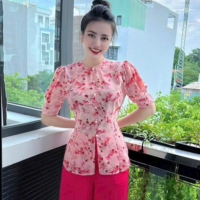 Set Đồ Bà Ba Hoa Trang Nhã Vải Lụa Họa Tiết Hoa Cách Tân