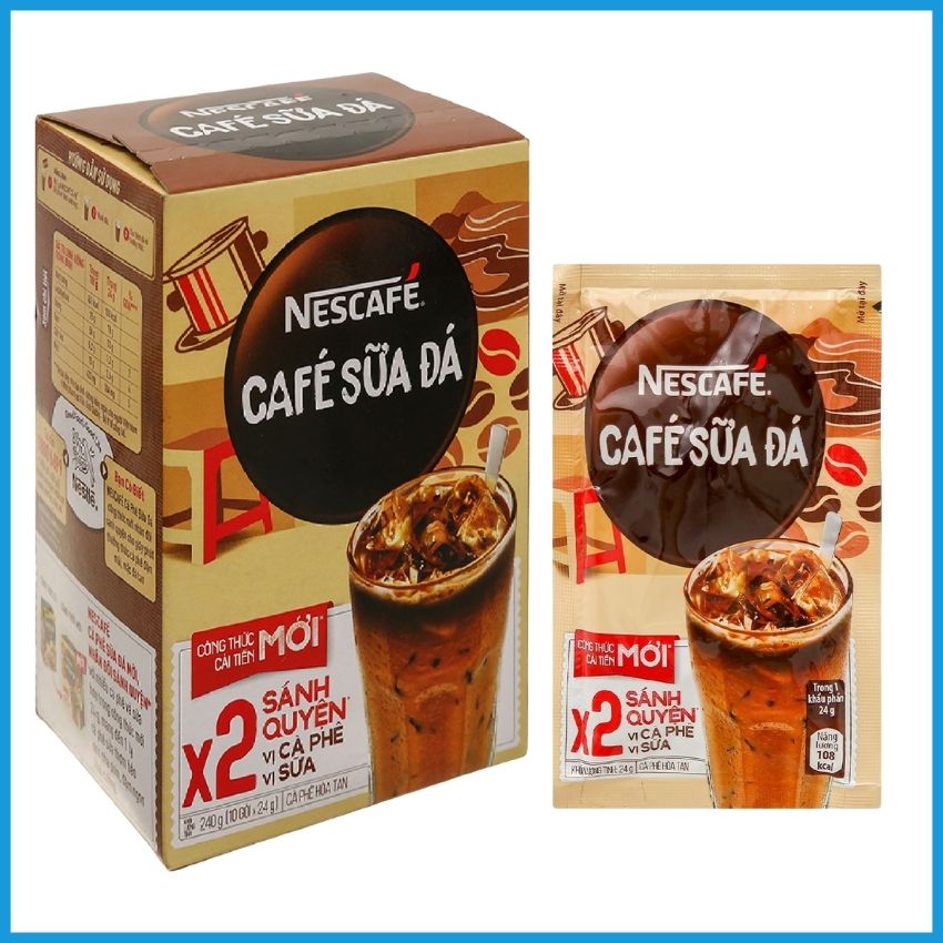 [HCM] NESCAFE cà phê sữa đá X2 sánh quyện (Hộp 10 gói x 24g) MNCFSĐ01