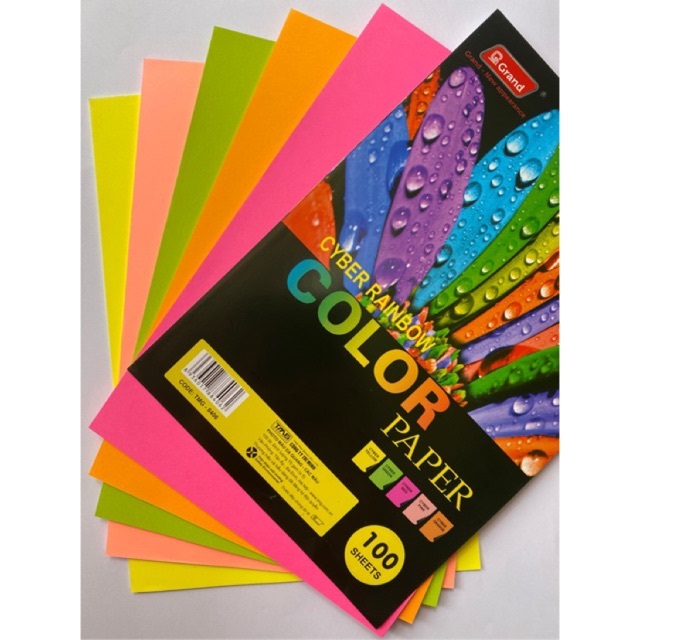 Giấy bìa màu A4 dạ quang Pgrand định lượng 160gsm ( xấp 100 tờ )