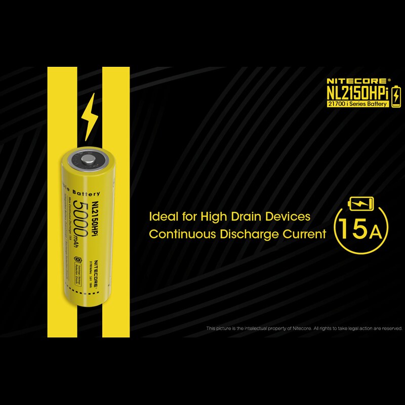 NITECORE NL2150HPi 21700 battery 5000mAh 3.6V 18Wh Flashlight battery