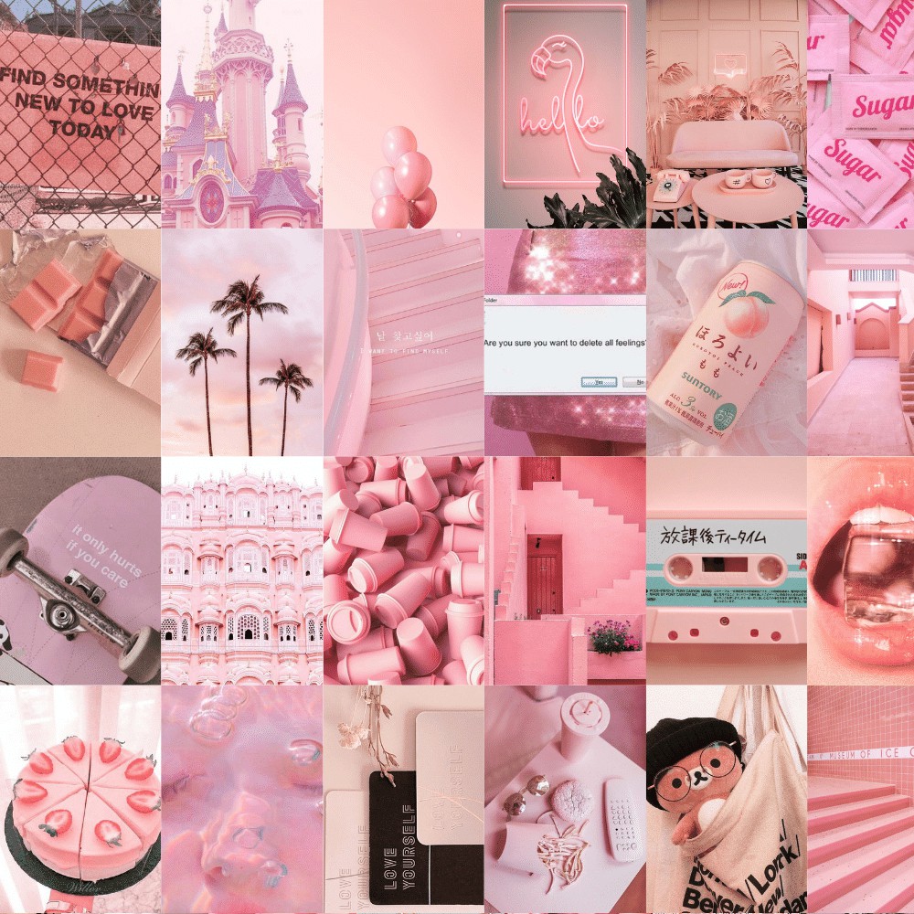 [HCM]Wall Collage dán tường trang trí decor phòng ngủ - theme Hồng nhạt