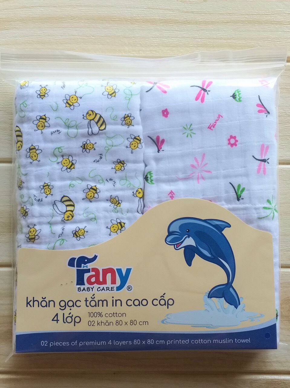 HCMKhăn Tắm Khăn Quấn Vải Xô 4 Lớp Họa Tiết Hiệu Fany 80x80cm