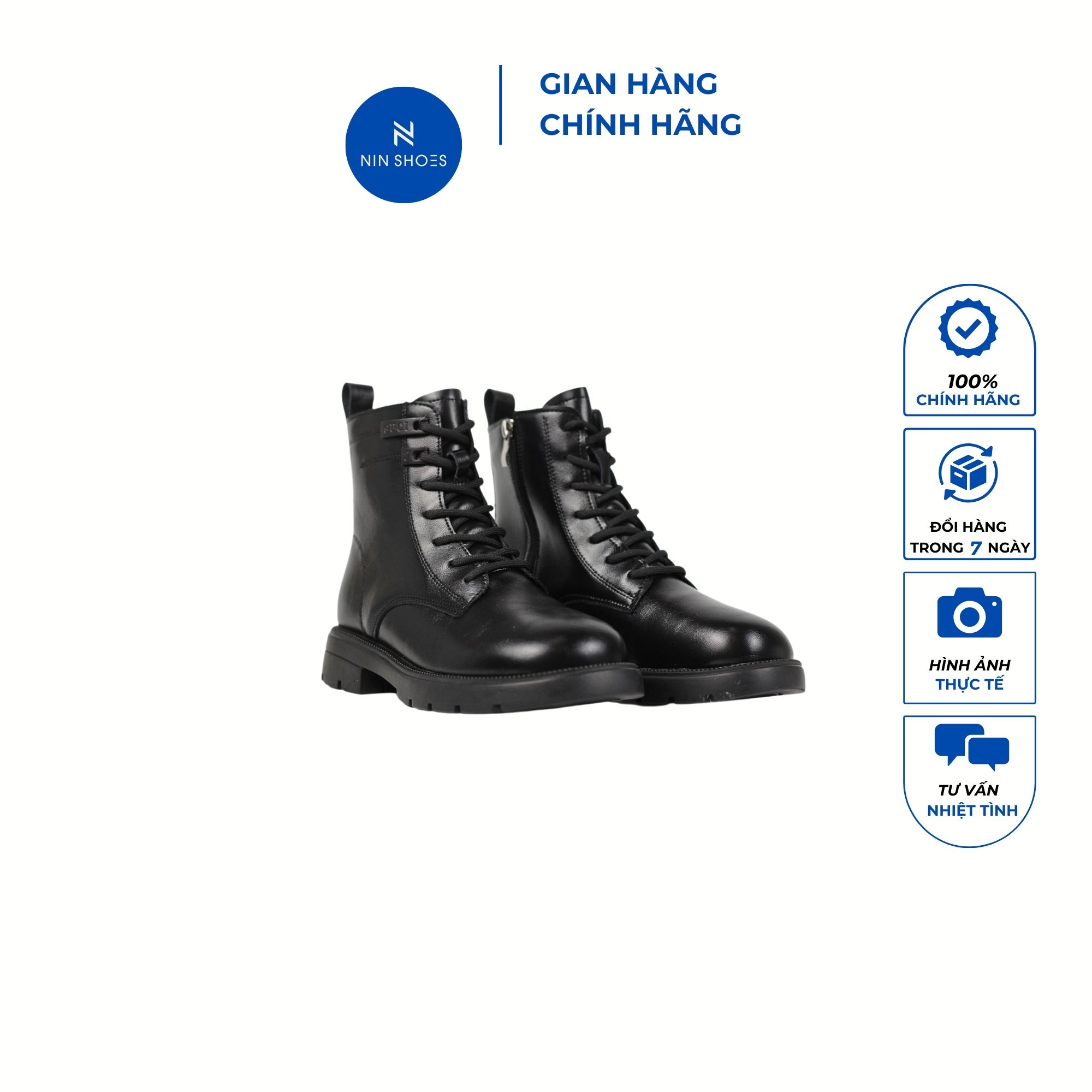 Giày bốt nữ thời trang Ninshoes Martin cao cấp Giày bốt nữ cao 4Pmũi tròn dây xỏ có khóa khéo trong thời trang BOM055