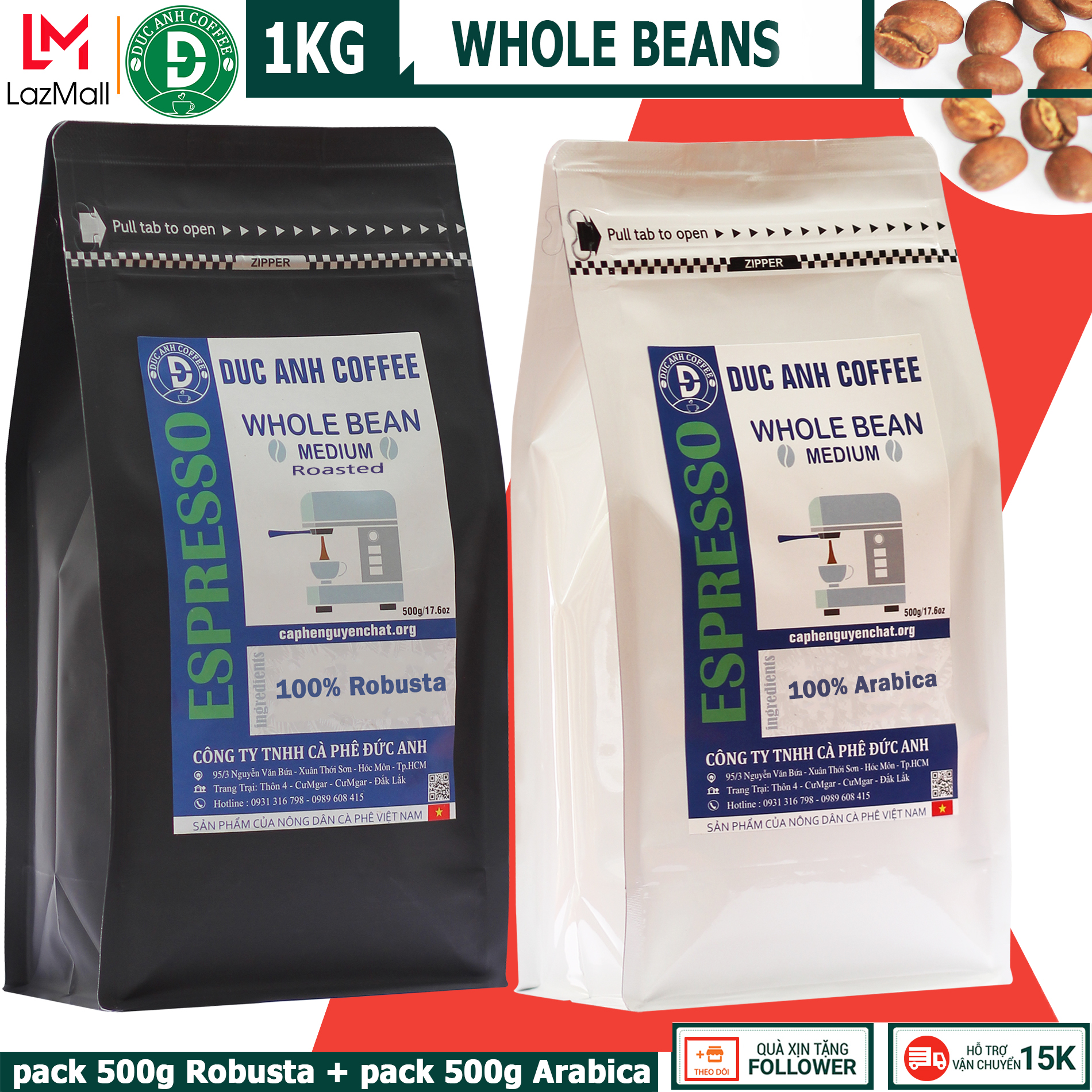 1kg whole bean coffee for espressoProducts of Vietnamese coffee farmers