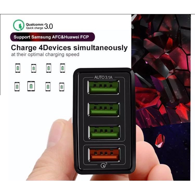 CỦ SẠC SIÊU NHANH QUICK CHARGE 3.0 ĐẦU RA 4 CỔNG USB