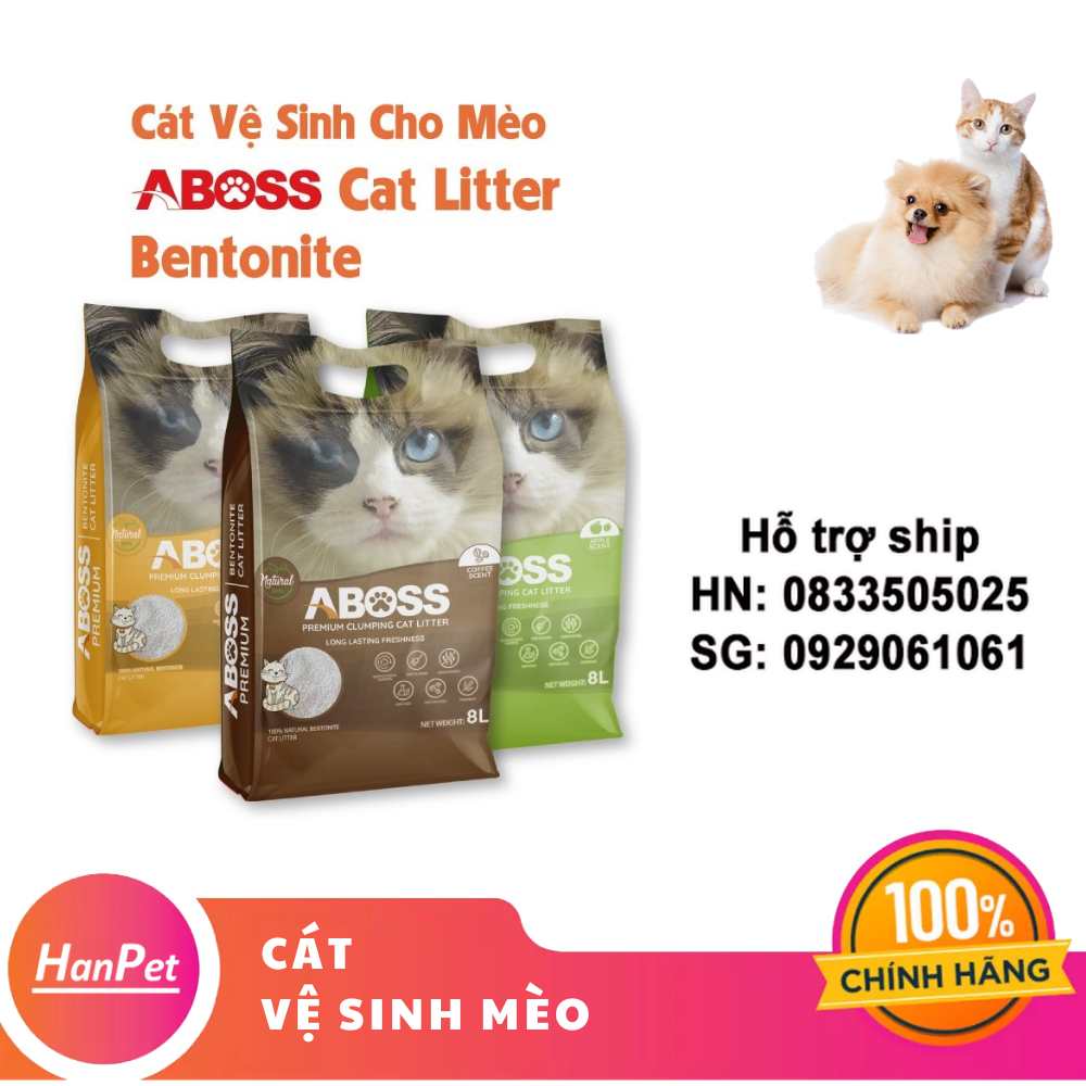 Hanpet - Cát vệ sinh mèo ABosS 8L xuất xứ nhật bản (bồn cát mèo / nhà vệ sinh mèo / cát mèo / cát vệ sinh cho mèo)