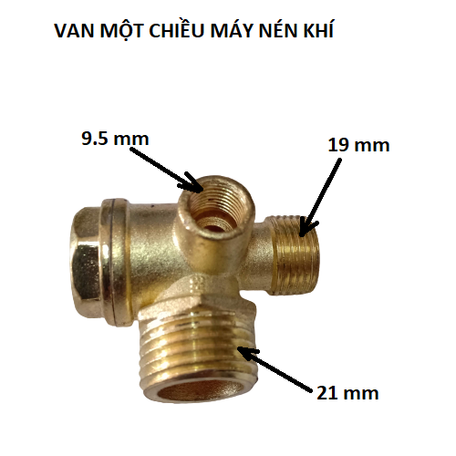 Van một chiều máy nén khí thân to- Ren 21-19-9.5 mm