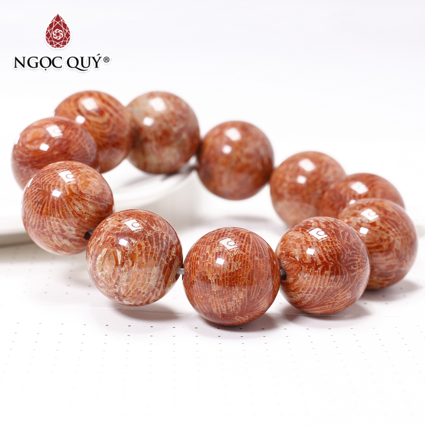 [HCM]Vòng tay trơn đá san hô hóa thạch mệnh hỏa thổ - Ngọc Quý Gemstones