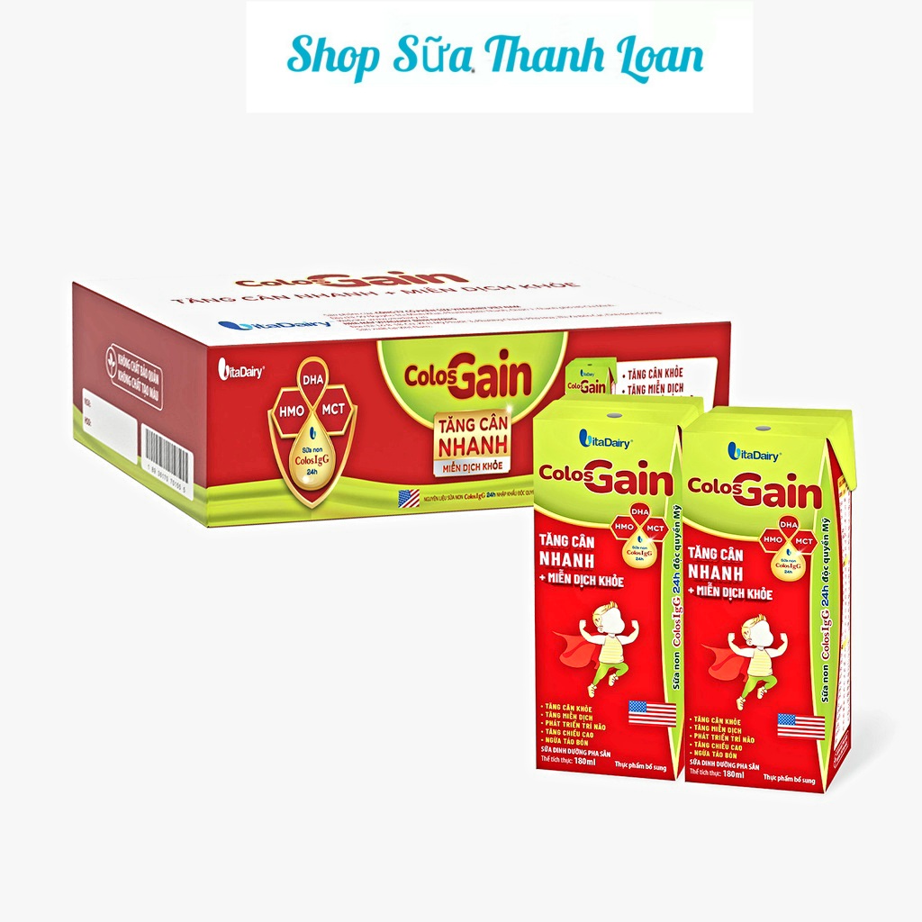 (HSD T12-2026) Thùng 48 Hộp Sữa Bột Pha Sẵn Tăng Cân Vitadairy Colos Gain 180ml.