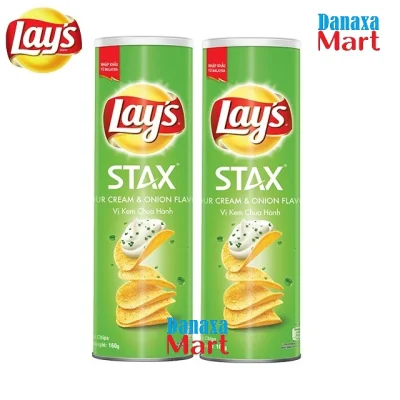 [HCM]Bộ 2 Hộp Bánh Snack Khoai Tây Lays Stax Malaysia 160g Vị Kem Chua Hành
