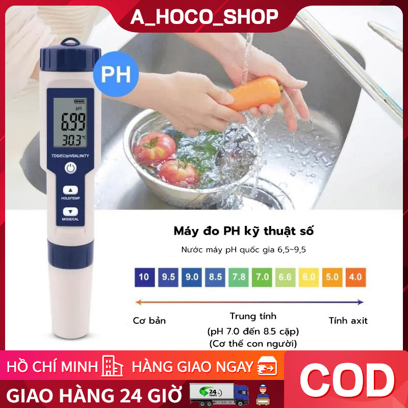 5-in-1 Salinity and Ph Meter, Used for Gardening and Measuring Ph/Tds/Ec/Salinity/Temperature