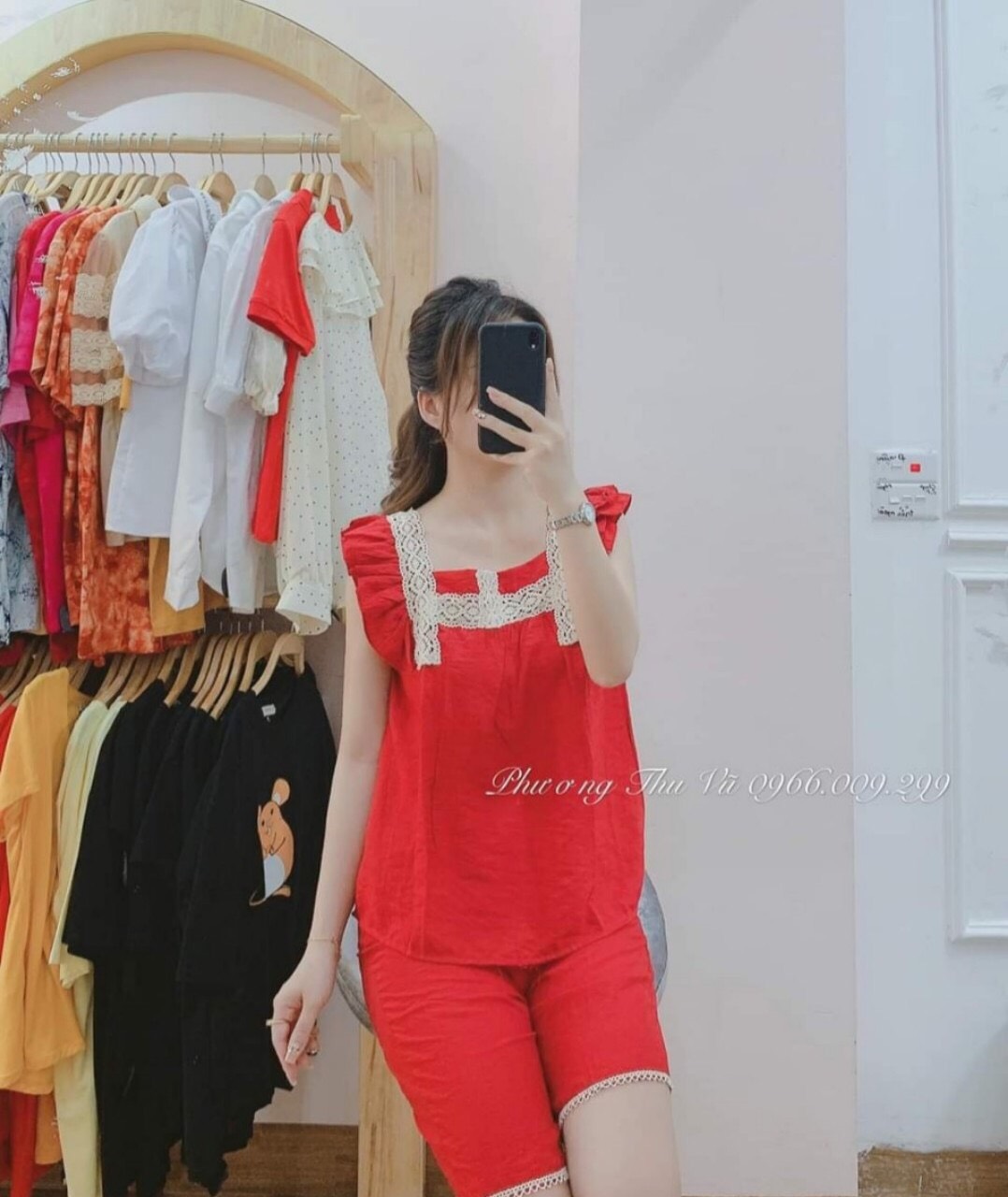 [HCM]Set bộ nữ quần lửng áo cánh tiên chạy ren