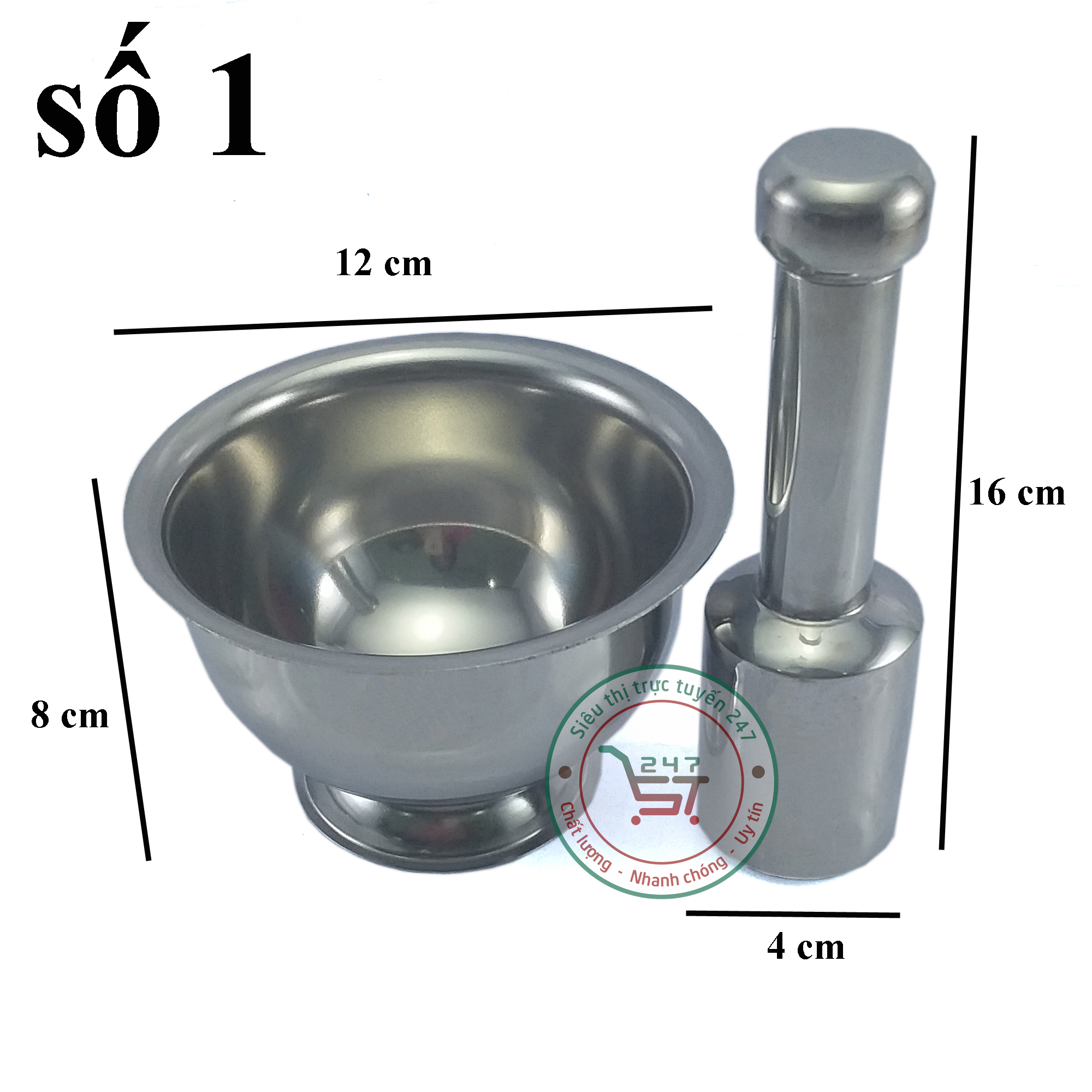 Bộ cối chày inox 304 cao cấp 4 size
