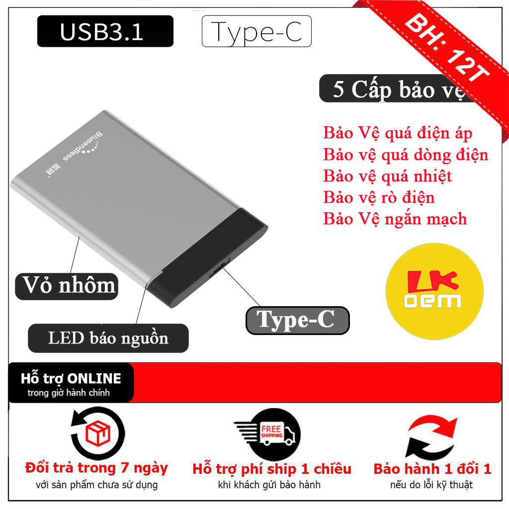 Box hdd type c,box ssd type c(USB 3.1 gen 2)