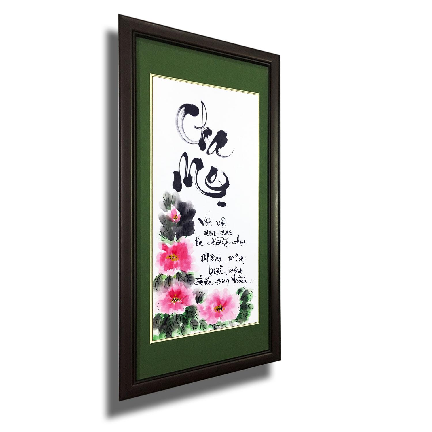 Tranh thư pháp - Chữ Cha Mẹ 09 - Tranh Minh Hiền (Viết và Vẽ 100% - không sử dụng in ấn)