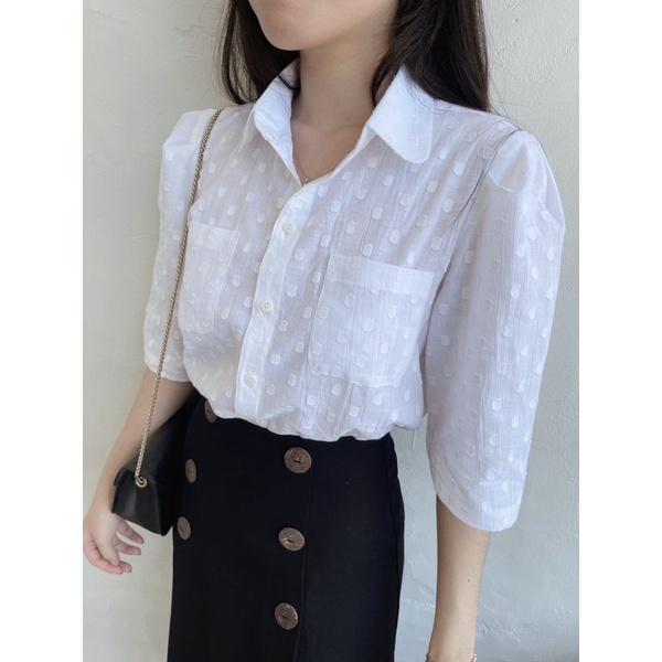 Áo Trắng Có Cổ - Chấm Bi [A017 - Senbe Clothing]