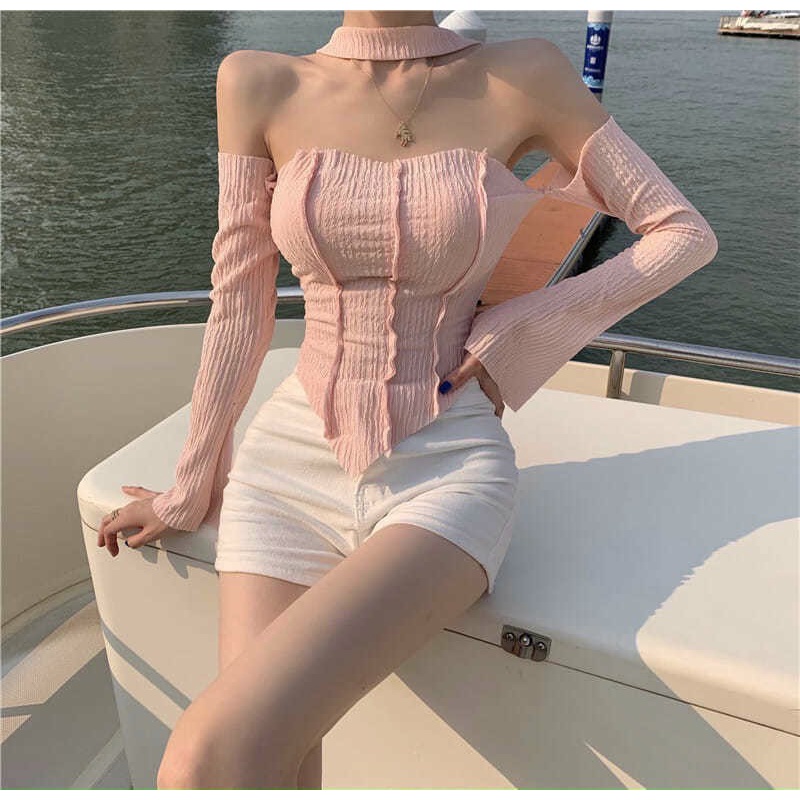Áo Croptop Choàng Cổ Tay Dài (Hàng QC) A5239
