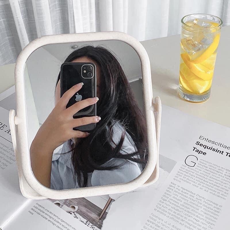Gương trang điểm để bàn lúa mạch 2 mặt