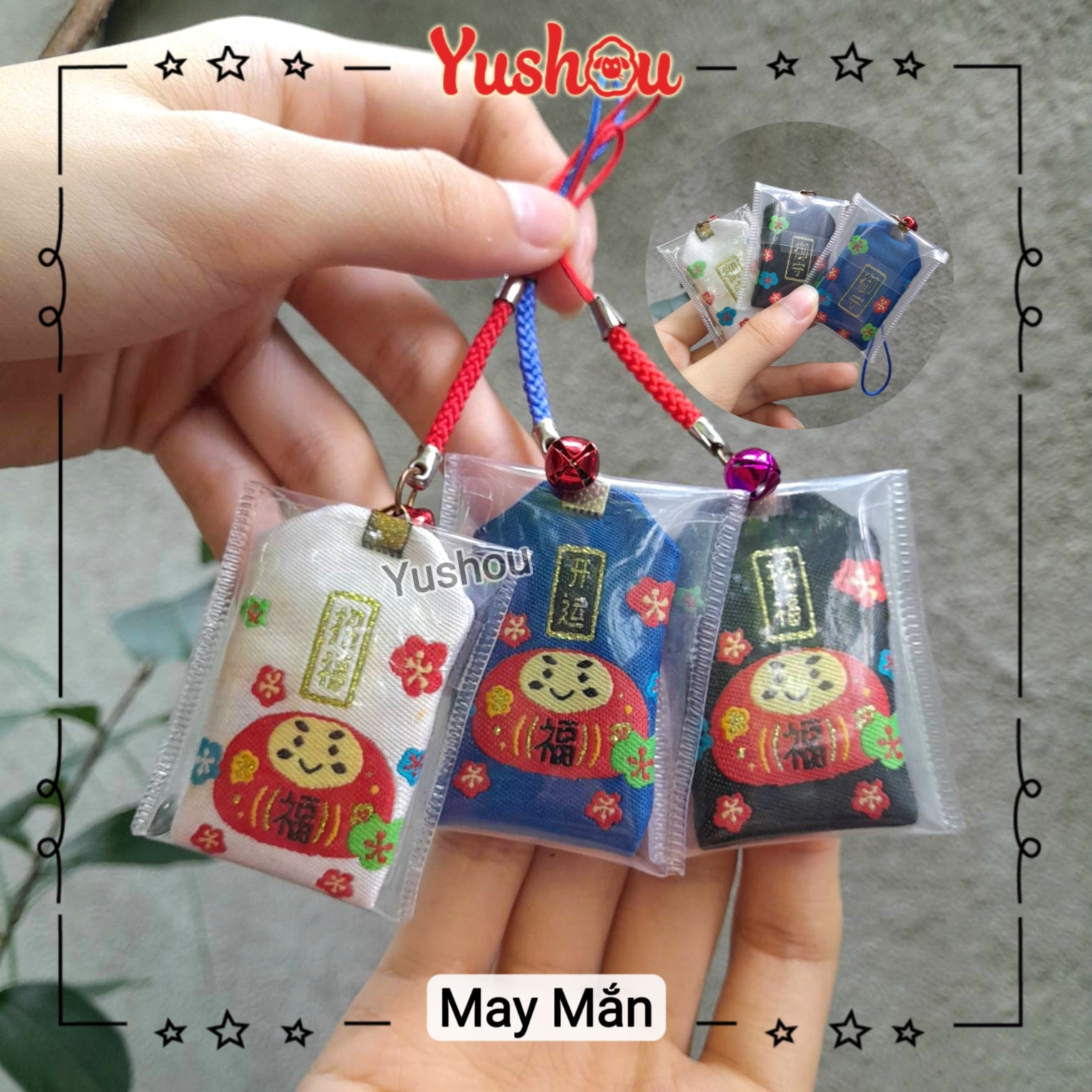 Móc Khóa Yushou May Mắn - Daruma (Kiểu Omamori), Có sẵn