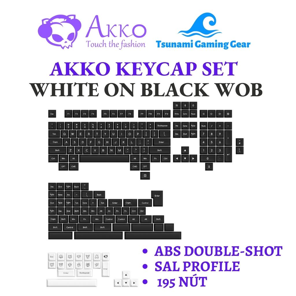 Bộ keycap AKKO Black on White I Black Gold I Ocean Star I White on Black  (ABS Double-Shot/ SAL profile/ 195 nút)