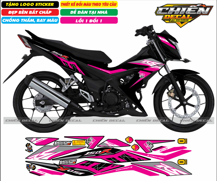 Tem rời xe sonic 150 màu đen mẫu tem RS nhiều kiểu lựa chọn (tem 3 lớp cao cấp)