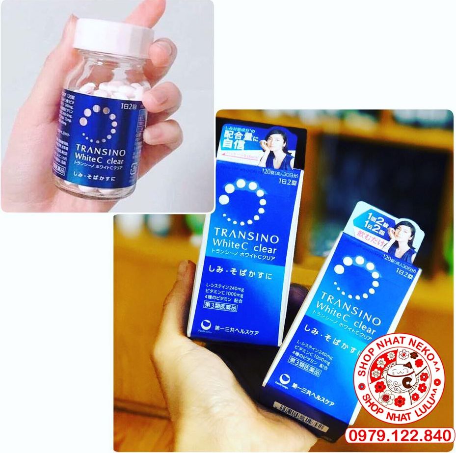 VIÊN UỐNG Trắng Da, mờ nám TRANSINO WHITE C CLEAR 120 Viên Nhật (Mẫu Mới hộp xanh)