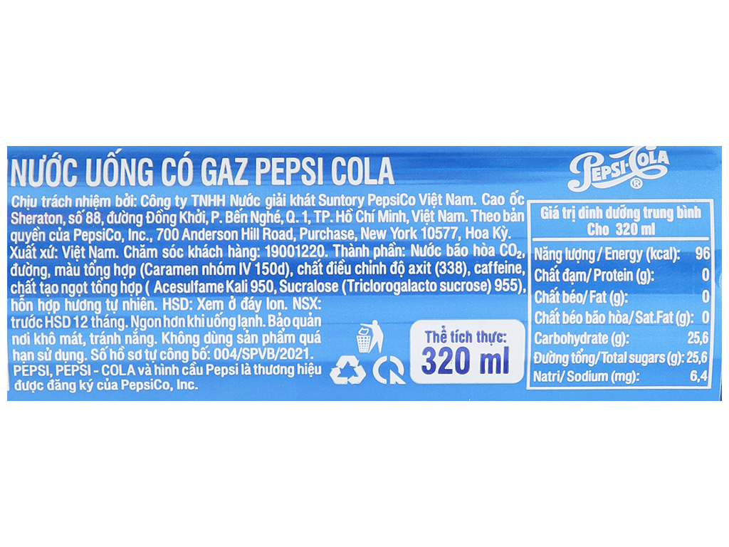 Thùng 24 lon nước ngọt Pepsi Cola 320ml