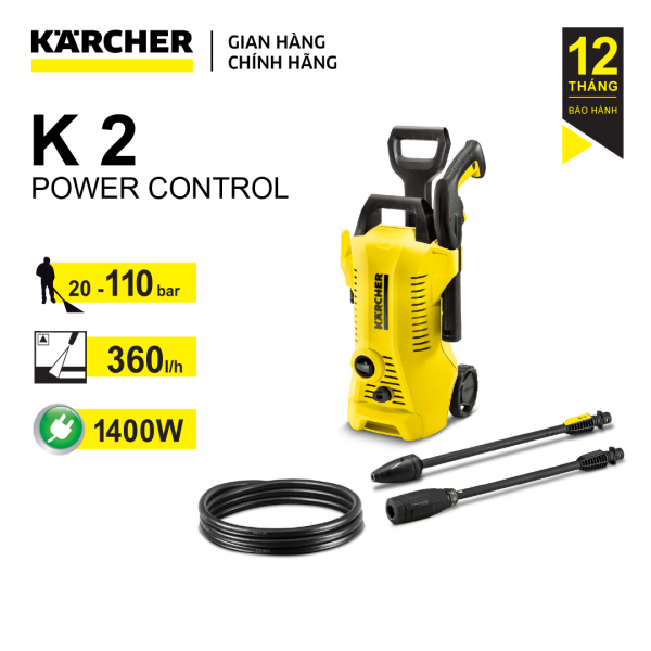 (Sản xuất Đức) Máy phun rửa áp lực cao Karcher K2 Power control áp lực tùy chỉnh 20-110 bar, công suất 1400w, lưu lượng nước 360l/h