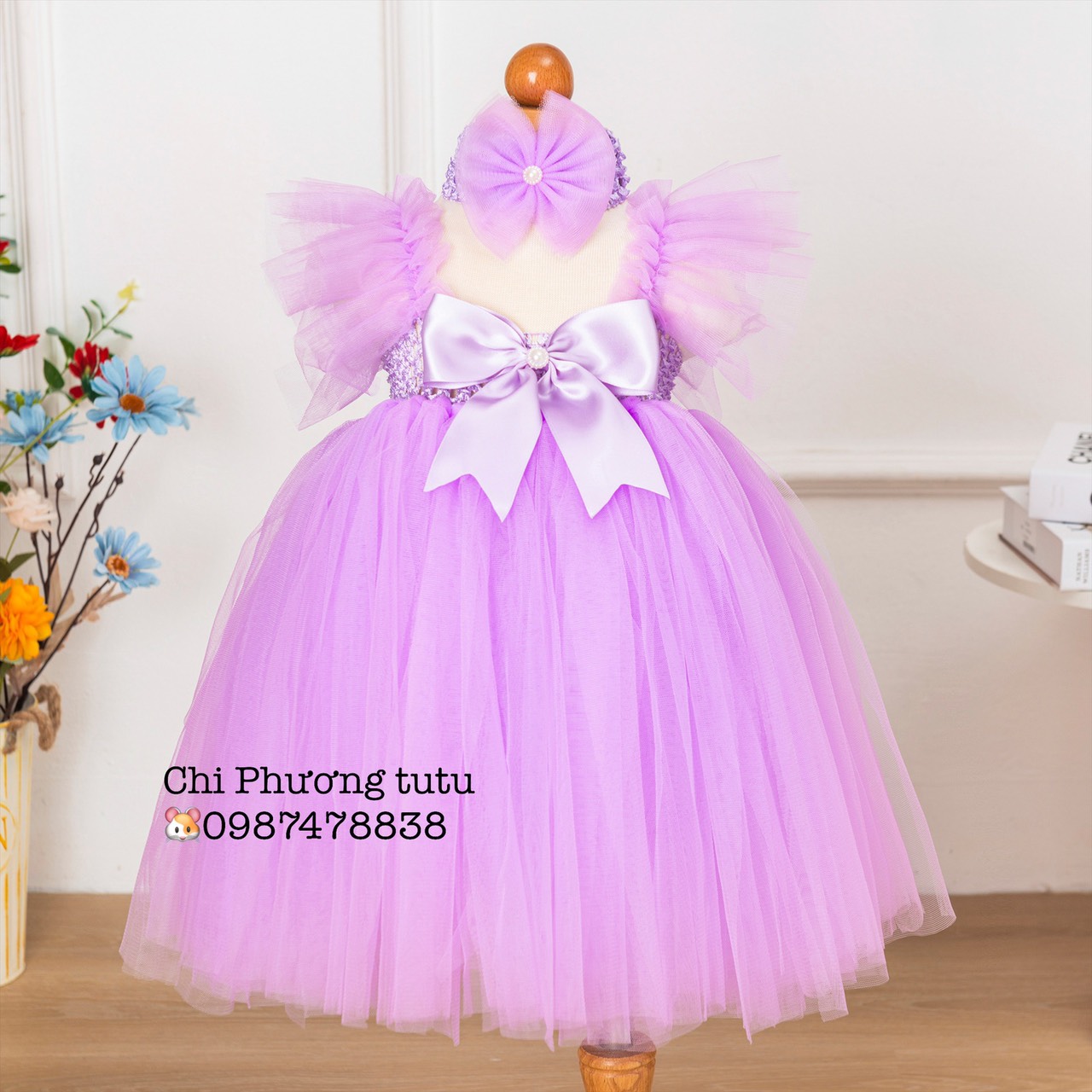 Đầm cho bé gái / váy  công chúa cho bé Tím cánh tiên , tặng kèm băng đô hoặc cài tóc