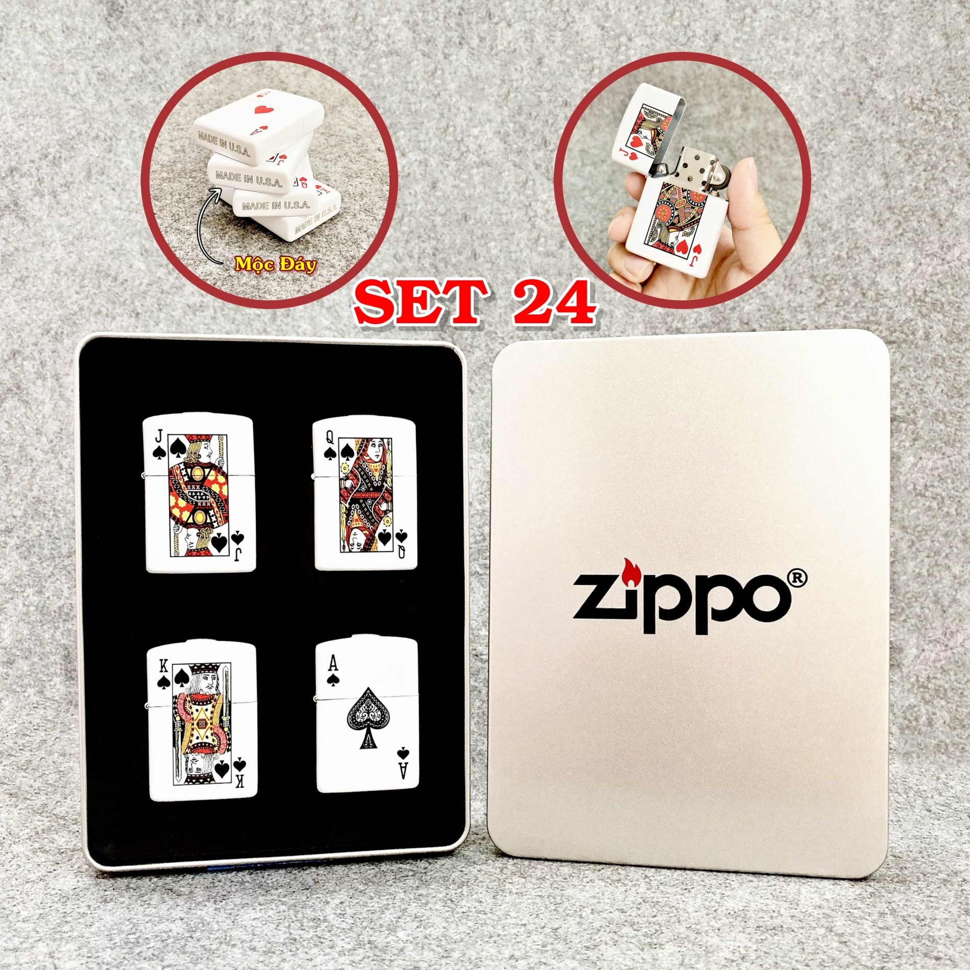 BẬT LỬA ZIPPO 2 MẶT HÌNH LÁ BÀI "ÁT BÍCH" - (XÀI XĂNG)
