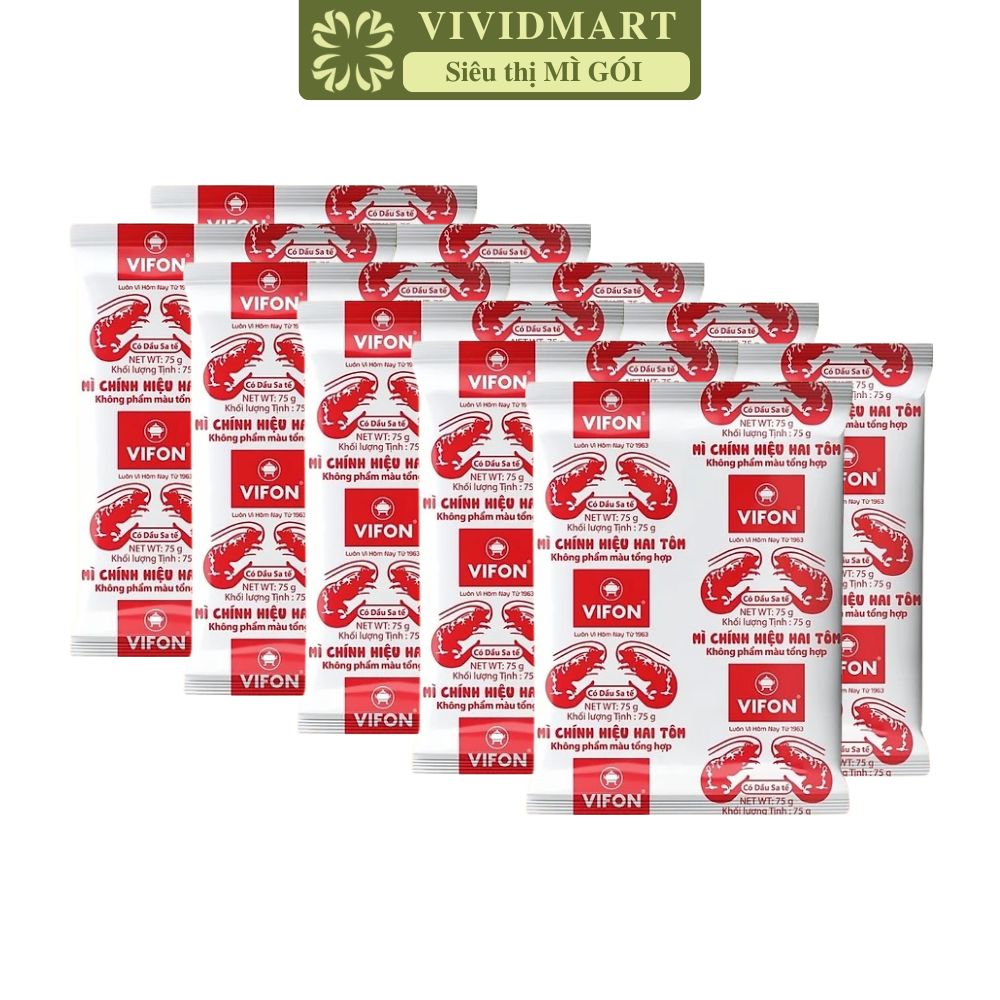 [SET 10 GÓI] - VIFON - Mì chính hiệu hai tôm Vifon 3 vị: Sa tế 75g, Sa tế 60g, Không gia vị, Mì Vifon hai tôm (55-75g/gói)