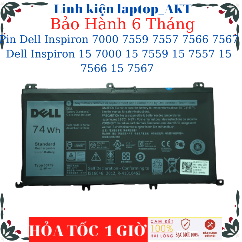 Pin laptop dell inspiron 7000 7559 7557 7566 7567 dell inspiron 15 7000 15 7559 15 7557 15 7566 15 7567- pin dell 357f9 0gfj6 71jf4 0gfj6