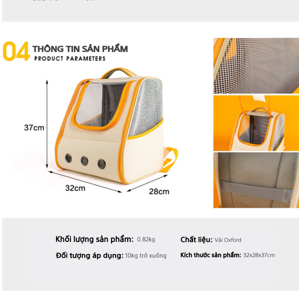 Balo Phi Hành Gia Cao Cấp Cationic 32x28x37cm Vải Oxford - [Nông Trại Thú Cưng]