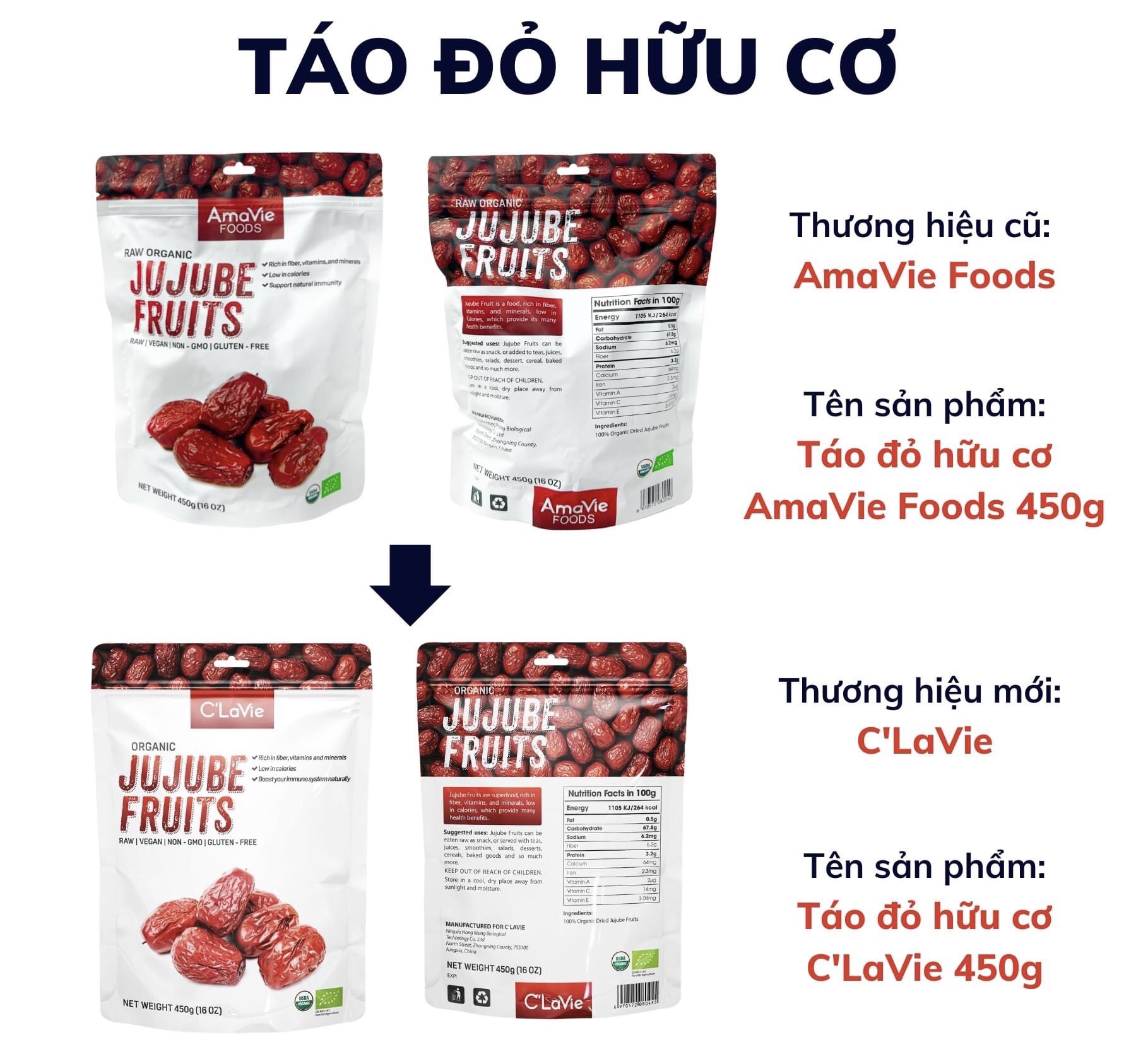 Combo 2 Túi táo đỏ + kỷ tử hữu cơ C'Lavie (Amavie Foods mẫu cũ)