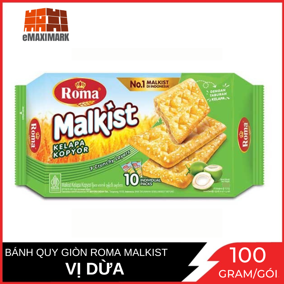 Bánh quy giòn vị dừa roma malkist hộp 100g