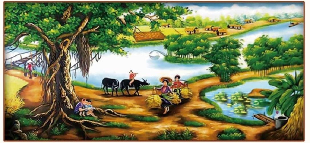 Tranh thêu chữ thập Cây đa đầu làng LV3013