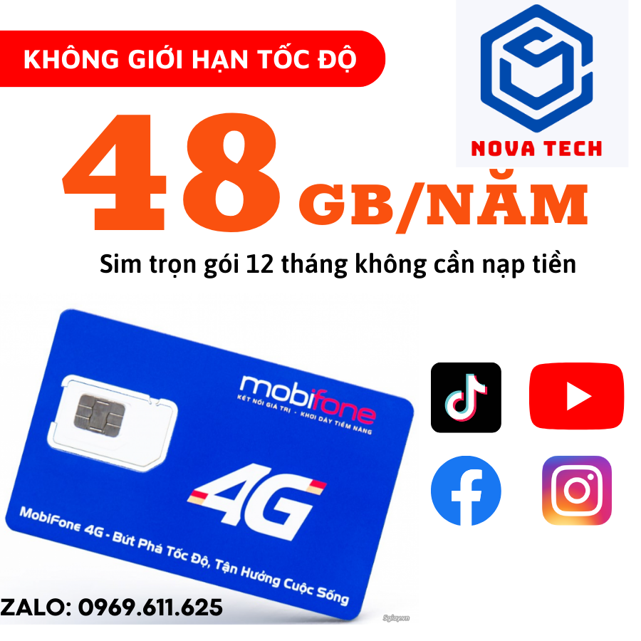 Sim 4G Mobifone trọn gói 1 năm miễn phí MDT250A gói 4Gb/Tháng x 12 Tháng - NOVA TECH