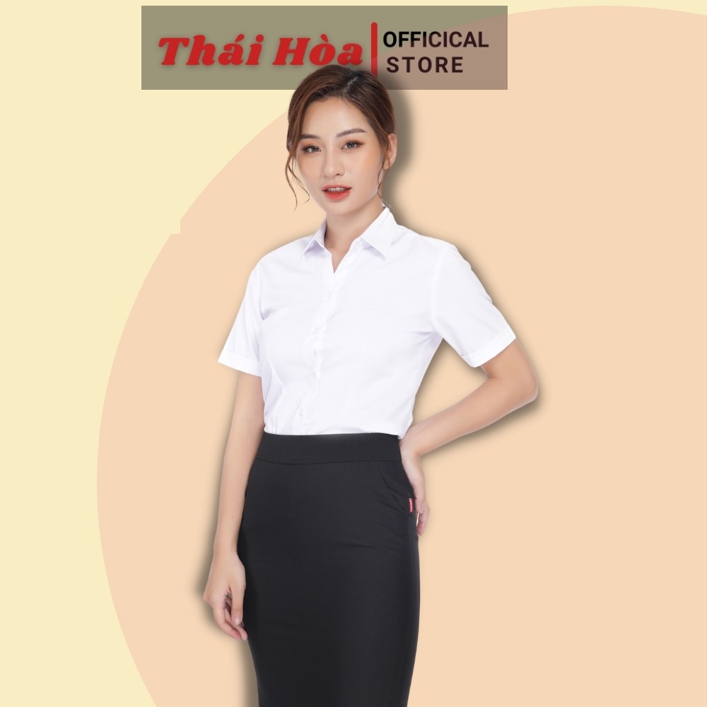 Áo sơ mi nữ trắng đẹp, kiểu áo sơ mi nữ cộc tay ngắn, dáng công sở, cổ đức