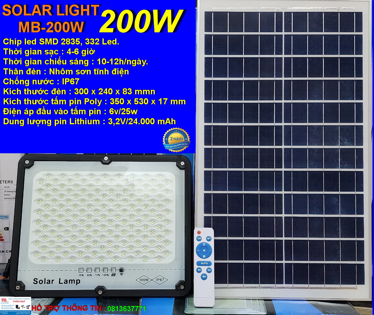 ĐÈN NĂNG LƯỢNG MẶT TRỜI - SOLAR LIGHT MB-200W CHỐNG CHÓI - SHOP THẢO ĐẠT