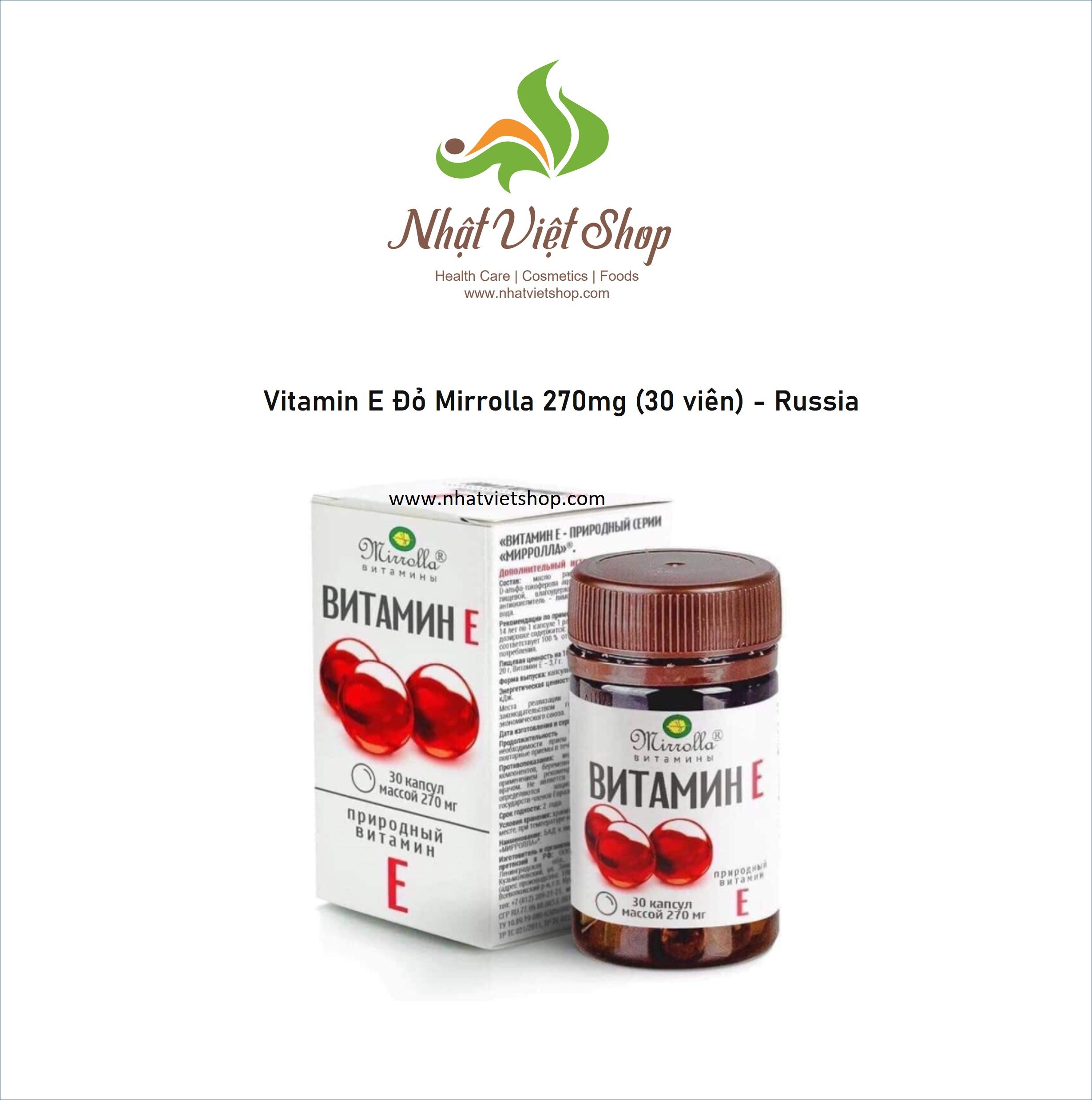 [Hàng Chính Hãng có tem NK chống hàng giả] Combo 2 Hộp Vitamin E Đỏ Mirrolla 270mg (30 viên)