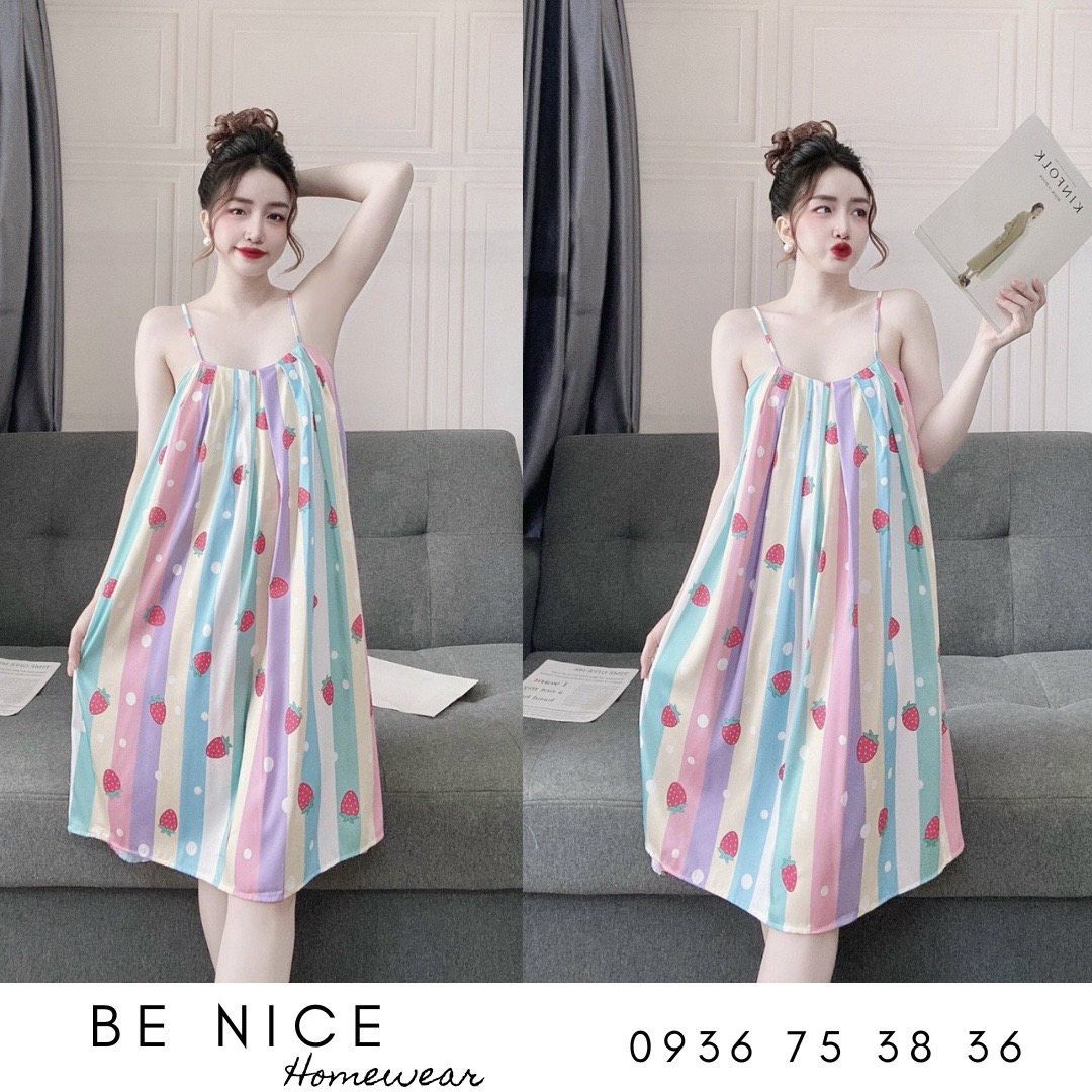 Váy lụa xếp li mặc nhà nhiều họa tiết xinh xắn