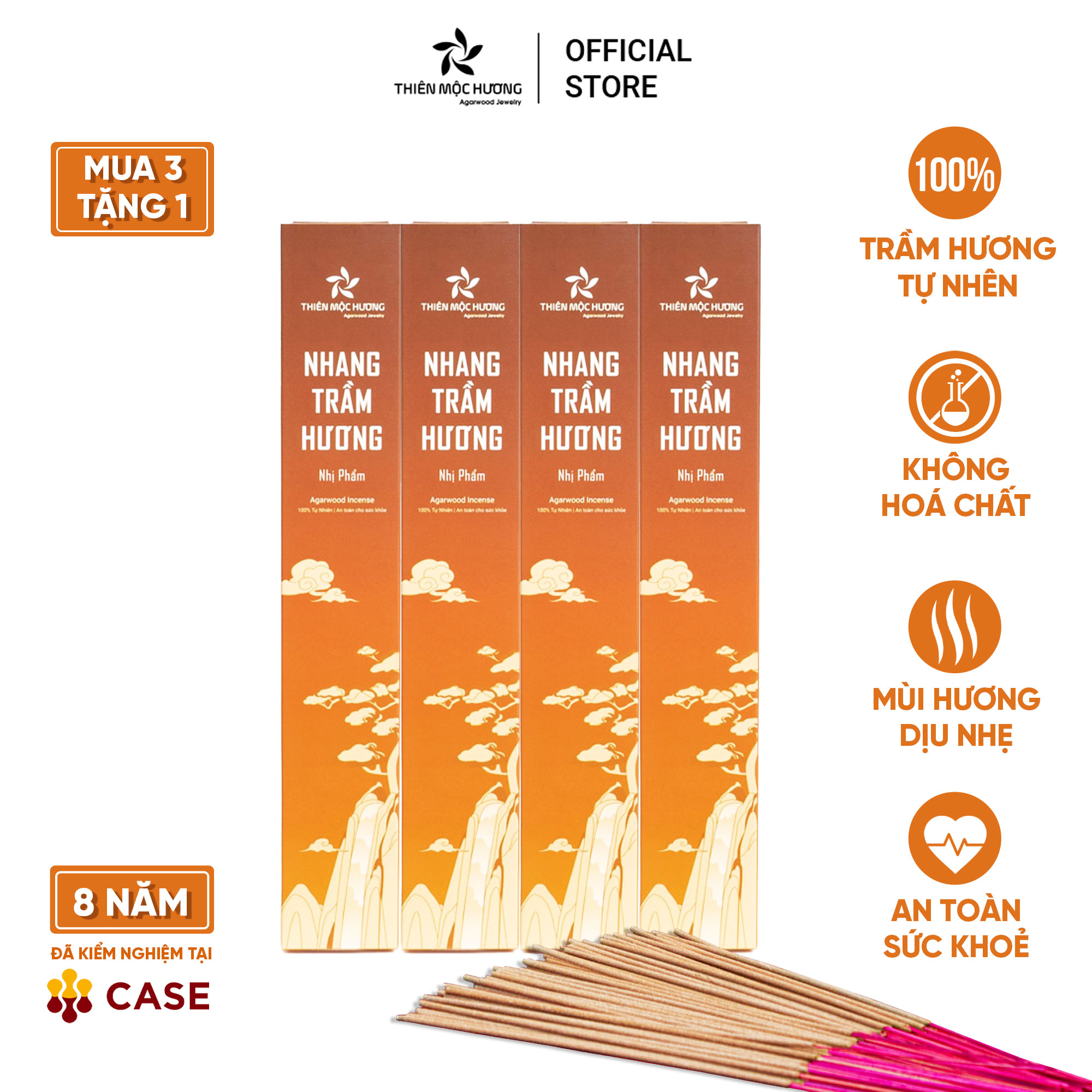 Nhang trầm hương Thiên Mộc Hương loại 8 năm tích trầm, ít khói, thơm nhẹ, dễ chịu, không kích mũi dài 30cm