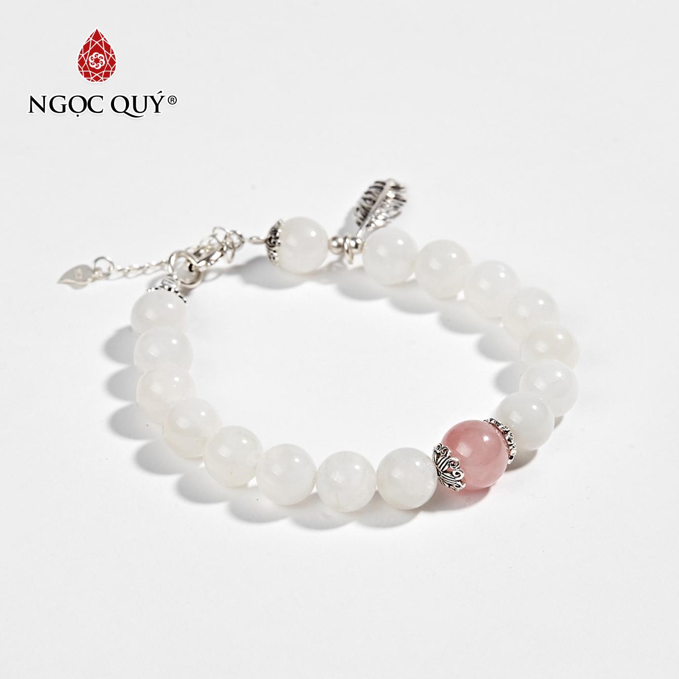 Vòng Tay Phong Thủy Nữ Đá Xà Cừ Trắng Phối Charm Bạc 8mm mệnh thủy kim - Ngọc Quý Gemstones