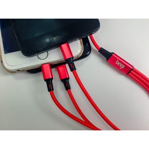 Cáp Sạc Bọc Dù 3 Chân Đa Năng Byz (Iphone, Microusb, Typec 3In1)